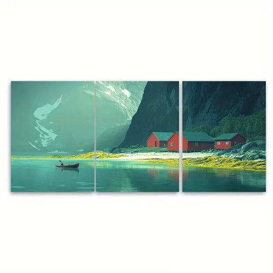 3pcs Summer Landscape of The Lofoten Islands Metal Print Ready to Hang Art