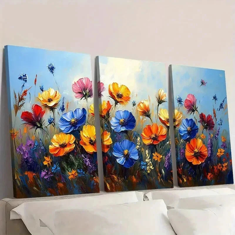 3pcs Colorful Vibrant Wildflower Print Wall Art Set Canvas Framed 40x60cm - High Quality Print 100% Australian Made Wall Canvas Ready to Hang