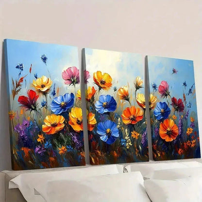 3pcs Colorful Vibrant Wildflower Print Wall Art Set Canvas Framed 40x60cm - High Quality Print 100% Australian Made Wall Canvas Ready to Hang