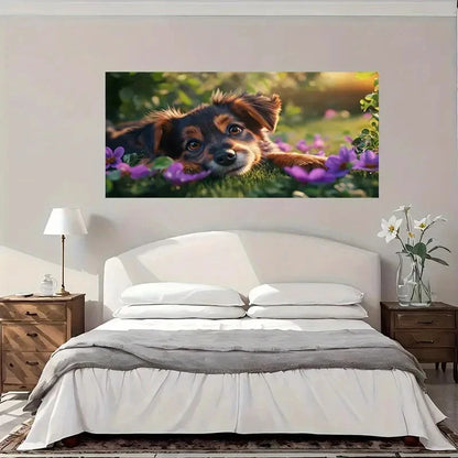 Cute Dog Garden Nature Wall Art Canvas Office Home Room Framed 120x60cm