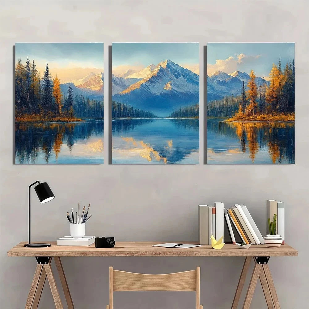 3pcs Mountain Lake Nature Scenery Metal Print Ready to Hang Art