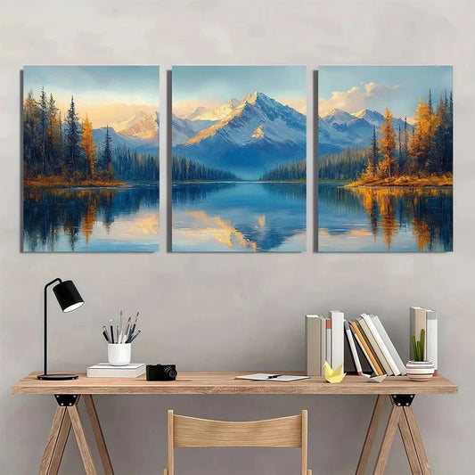 3pcs Mountain Lake Nature Scenery Metal Print Ready to Hang Art