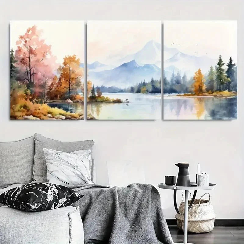 3pcs Tranquil Mountain and Lake Beautiful Scenic Metal Print Ready to Hang Art