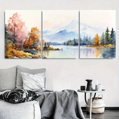 3pcs Tranquil Mountain and Lake Beautiful Scenic Metal Print Ready to Hang Art