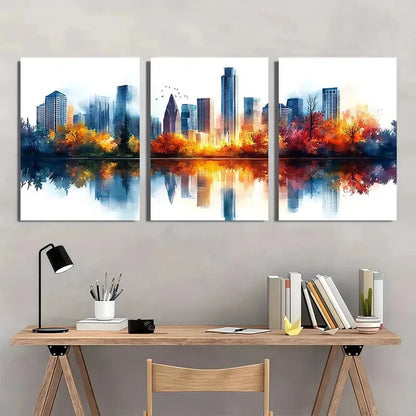 3pcs Austin Painting Texas Watercolor Art Metal Print Ready to Hang Art