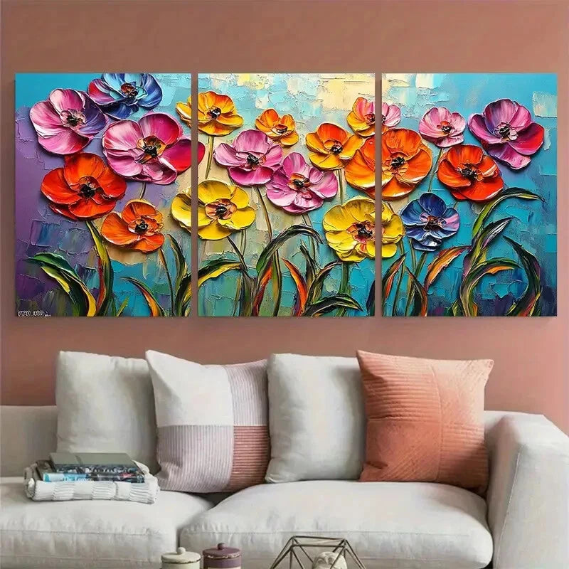 3pcs Colorful Floral Garden Impressionist Design Metal Print Ready to Hang Art