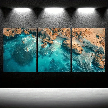 3pcs Vibrant Rock Coastline Design Metal Print Ready to Hang Art