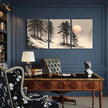 3pcs Moonlit Forest Scene Winter Landscape Metal Print Ready to Hang Art