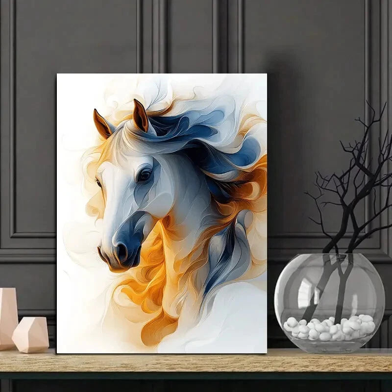 Elegant White Horse Abstract Painting 40x60cm Metal Print Ready to Hang