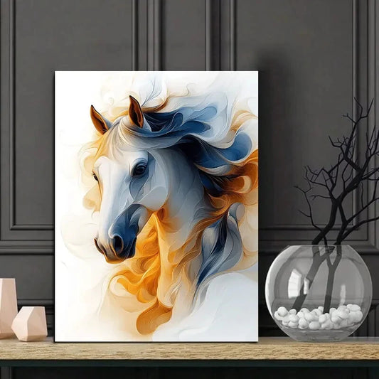 Elegant White Horse Abstract Painting 40x60cm Metal Print Ready to Hang