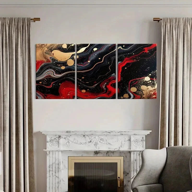 3pcs Abstract Art Red Black Golden Poster Metal Print Ready to Hang Art