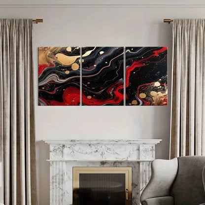 3pcs Abstract Art Red Black Golden Poster Metal Print Ready to Hang Art