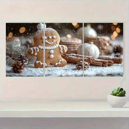 3pcs Vintage Christmas Gingerbread House Metal Print Ready to Hang Art