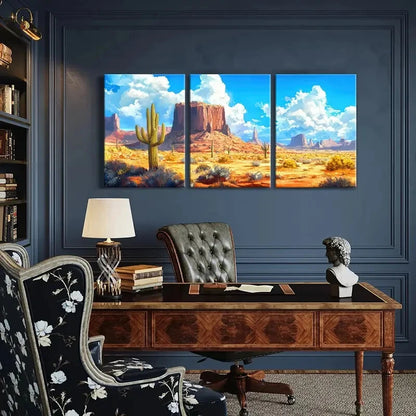 3pcs Rock Formations Blue Sky Clouds Warm Color Metal Print Ready to Hang Art