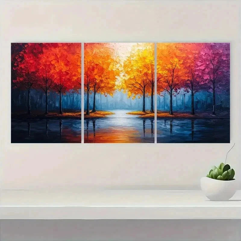 3pcs Abstract Colorful Tree Forest Perfect Wall Art Set Canvas Framed 40x60cm - High Quality Print 100% Australian Made Wall Canvas Ready to Hang