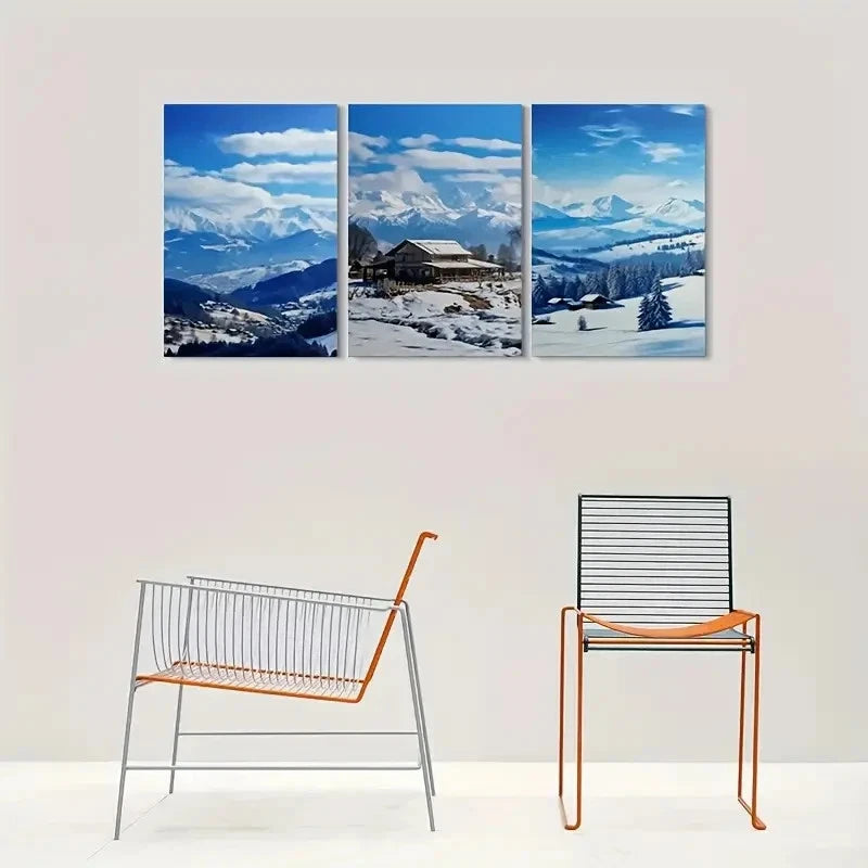 3pcs Wonderland Snowy Mountain Winter Metal Print Ready to Hang Art