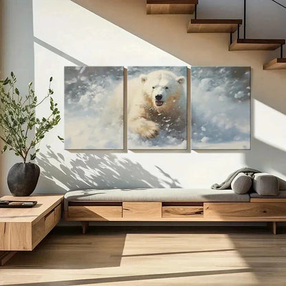 3pcs Polar Bears In The Snow Vintage Wall Art Set Canvas Framed 40x60cm - High Quality Print 100% Australian Made Wall Canvas Ready to Hang