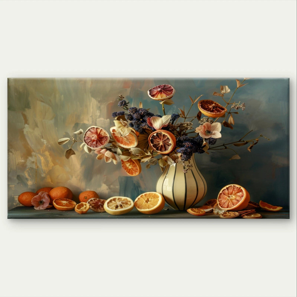 Vintage Still Life Citrus Vase Painting Wall Art Canvas Office Home Framed 120x60cm