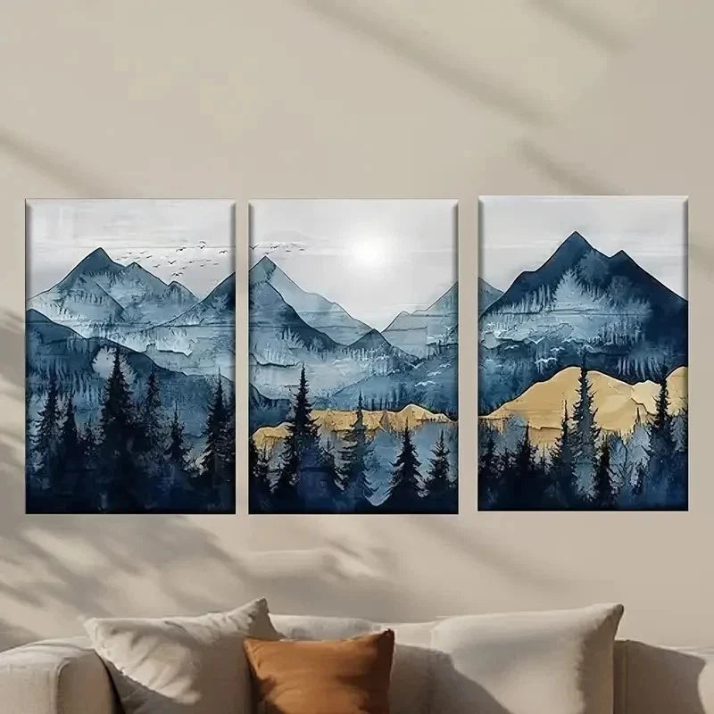 3pcs Painting of Mountains and Trees Wall Art Set Canvas Framed 40x60cm - High Quality Print 100% Australian Made Wall Canvas Ready to Hang