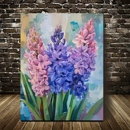 Vibrant Hyacinths Floral Painting in Pink & Purple 40x60cm Metal Print Ready to Hang