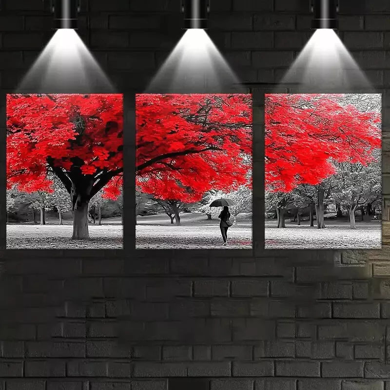 3pcsBeautiful Red Tree Painting with Women Art Set Canvas Framed 50x70cm -  High Quality Print 100% Australian Made Wall Canvas Ready to Hang