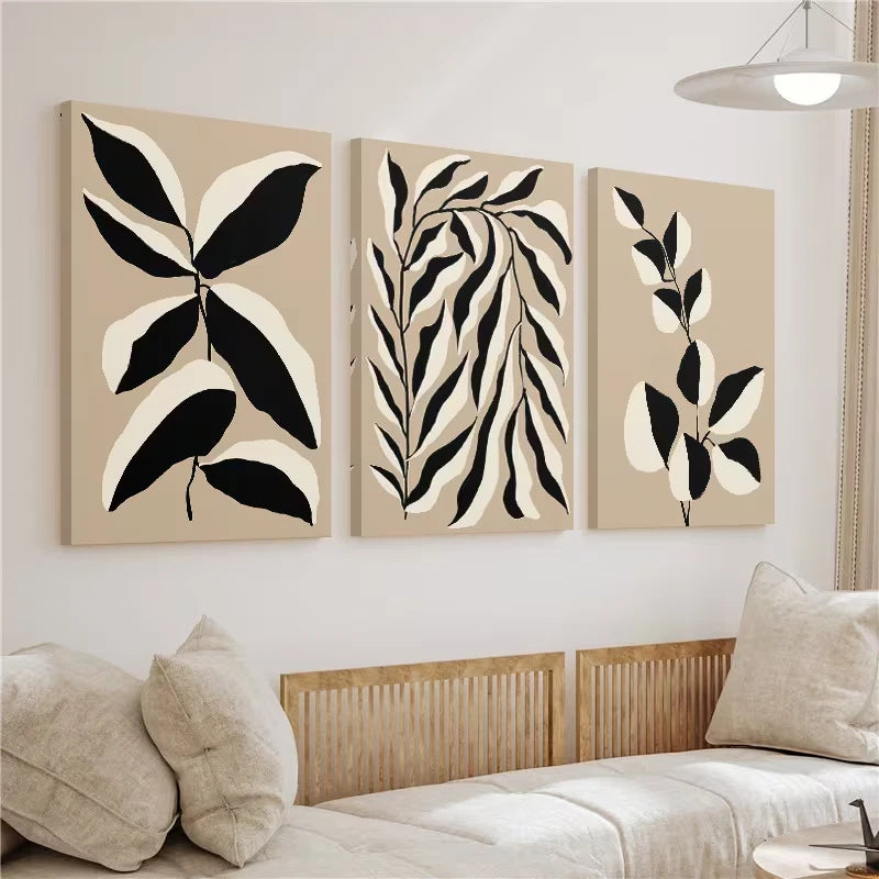 3pcs Botanical Neutral Beige Line Drawings Wall Art Set Canvas Framed 60x90cm – High Quality Print 100% Australian Made Wall Canvas Ready to Hang