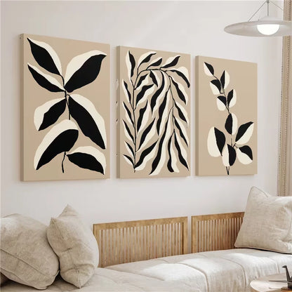 3pcs Botanical Neutral Beige Line Drawings Wall Art Set Canvas Framed 60x90cm – High Quality Print 100% Australian Made Wall Canvas Ready to Hang