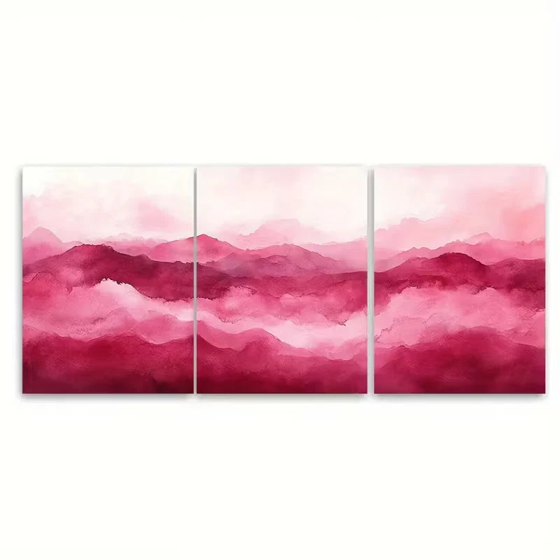 3pcs Elegant Dusky Blush Pink Abstract Watercolor Metal Print Ready to Hang Art