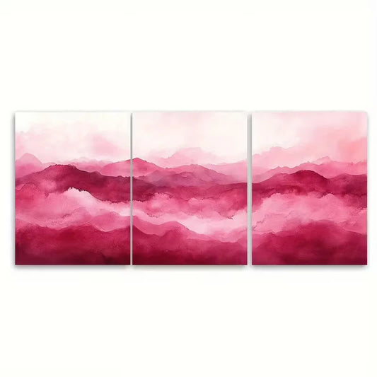 3pcs Elegant Dusky Blush Pink Abstract Watercolor Metal Print Ready to Hang Art
