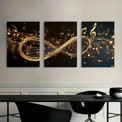 3pcs Golden Musical Notes Flowing Around Infinity Metal Print Ready to Hang Art