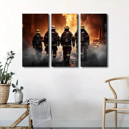 3pcs American Modern Firefighters in Action Metal Print Ready to Hang Art