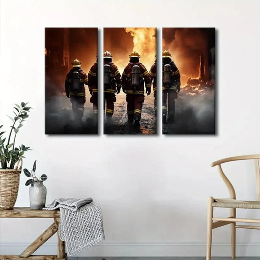 3pcs American Modern Firefighters in Action Metal Print Ready to Hang Art