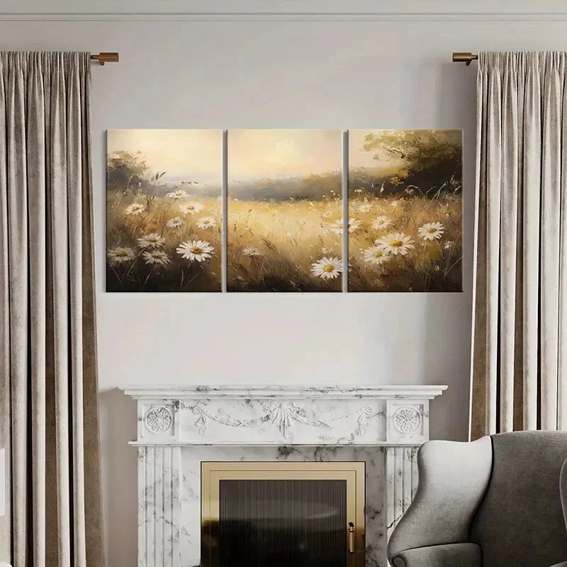 3pcs Artistic Floral Landscape Warm Tones Metal Print Ready to Hang Art