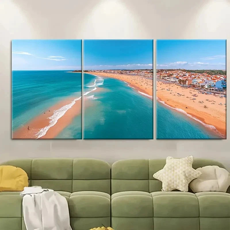3pcs Praia da Oura Albufeira Artwork TO Wall Art Set Canvas Framed 50x70cm - High Quality Print 100% Australian Made Wall Canvas Ready to Hang
