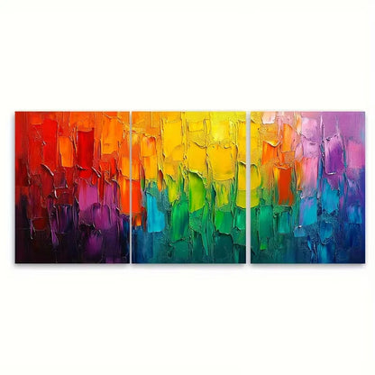 3pcs Abstract Texture Rainbow Brush Stroke Metal Print Ready to Hang Art