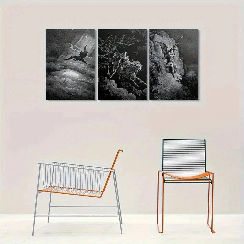 3pcs Dark Fantasy Gothic Devil Riding Horse Metal Print Ready to Hang Art