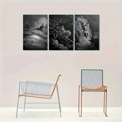 3pcs Dark Fantasy Gothic Devil Riding Horse Metal Print Ready to Hang Art