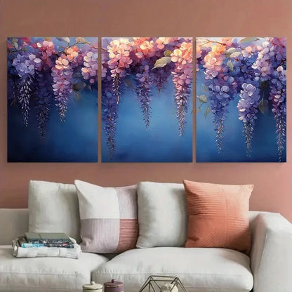 3pcs Wisteria Branches Watercolour Floral Metal Print Ready to Hang Art