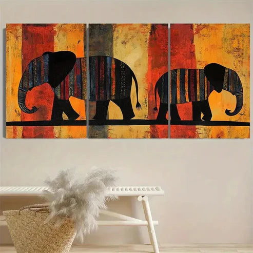 3pcs Contemporary Elephant Wall Art Set Canvas Unframed - High Quality Print 100% Australian Made Wall Canvas