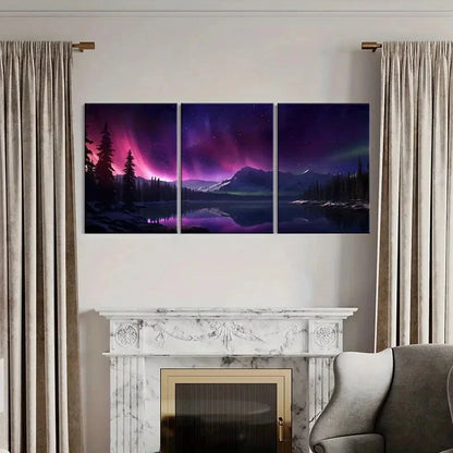 3pcs Aurora Borealis Mountain Range Starry Sky Metal Print Ready to Hang Art