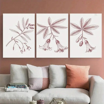 3pcs Botanical Leaves Bell Flowers Painting Metal Print Ready to Hang Art