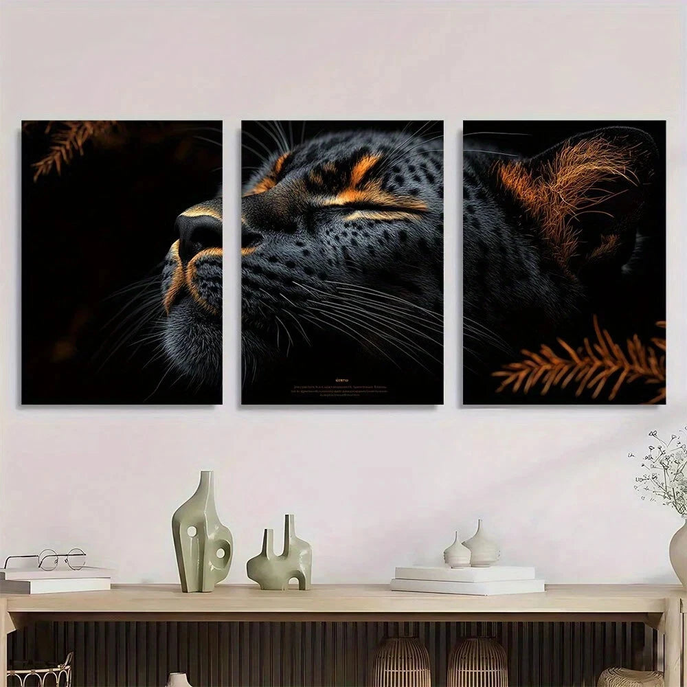 3pcs Leopard Dopamine Style Animal Theme Metal Print Ready to Hang Art
