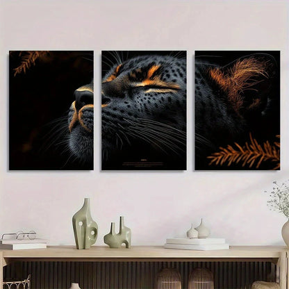 3pcs Leopard Dopamine Style Animal Theme Metal Print Ready to Hang Art