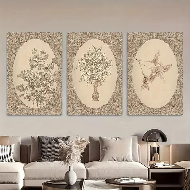 3pcs Vintage Floral Sketches Botanical IllustrationMetal Print Ready to Hang Art