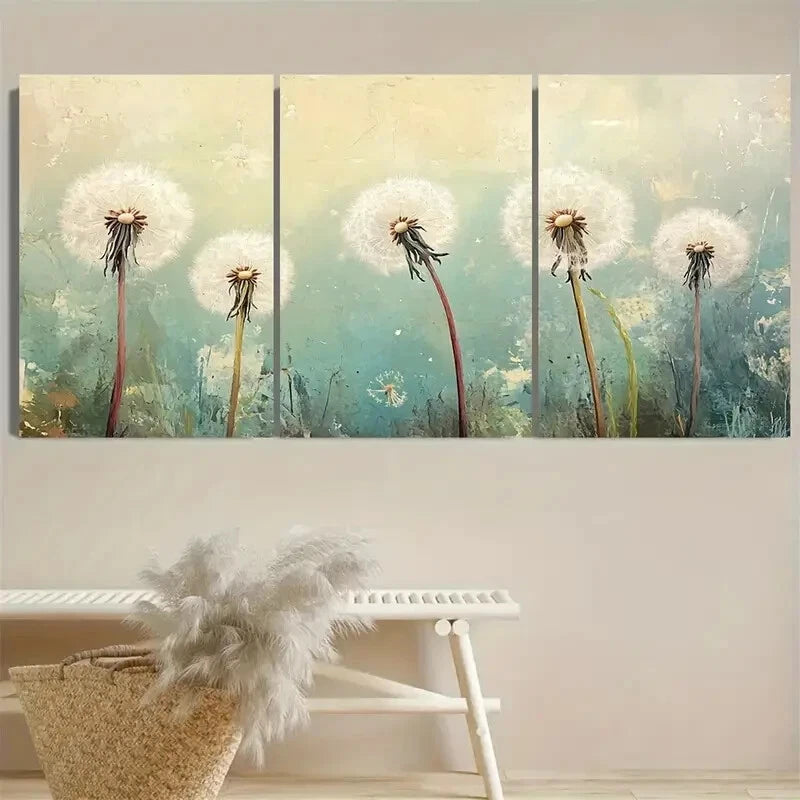 3pcs Whimsical Botanical Nature Dandelion Florals Metal Print Ready to Hang Art