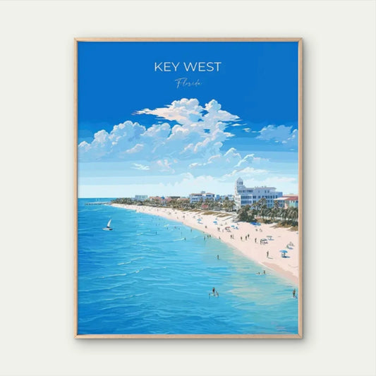 Key West Florida Beach Vintage Coastline Travel Poster Print Wall Art