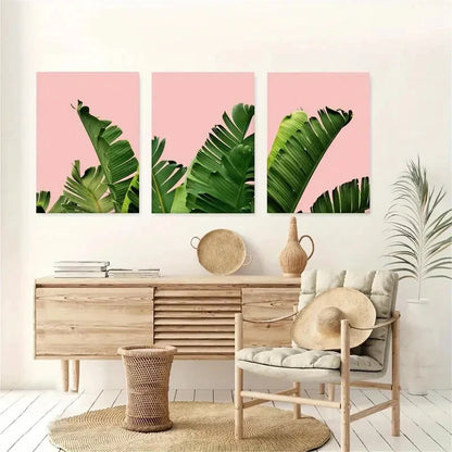 3pcs Tropical Banana Leaves Green Leaf Art Metal Print Ready to Hang Art