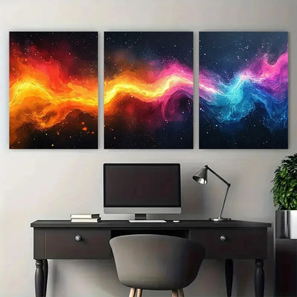 3pcs Vibrant Abstract Neon Colorful Laser Design Metal Print Ready to Hang Art