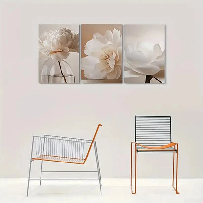 3pcs Modern Minimalist White Peony Flower Wall Art Set Canvas Framed 40x60cm - High Quality Print 100% Australian Made Wall Canvas Ready to Hang