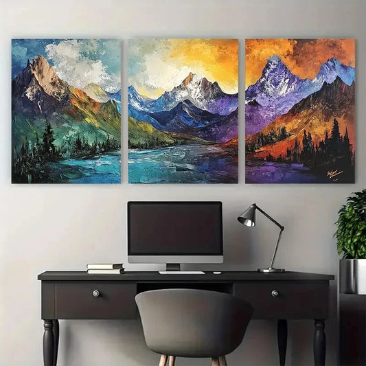 3pcs Surreal Mountains Nature Abstract Landscape Wall Art Set Canvas Framed 50x70cm - High Quality Print 100% Australian Made Wall Canvas Ready to Hang